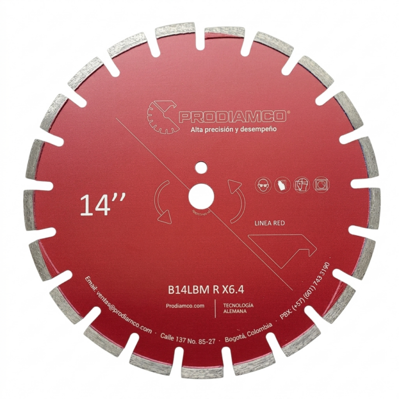 Disco Diamantado 14” X 6.4mm Espesor Concreto y Asfalto